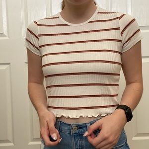 American eagle white/red striped ruffle crop top